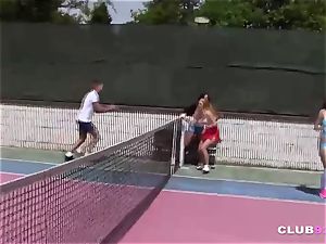 four insatiable teenagers suck and plow on tennis court